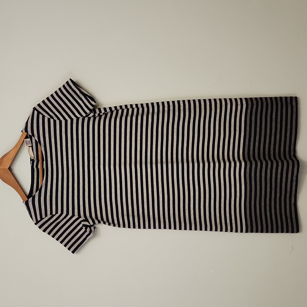 British Khaki Navy & Gray Striped T-Shirt Mini Dress – Size XS